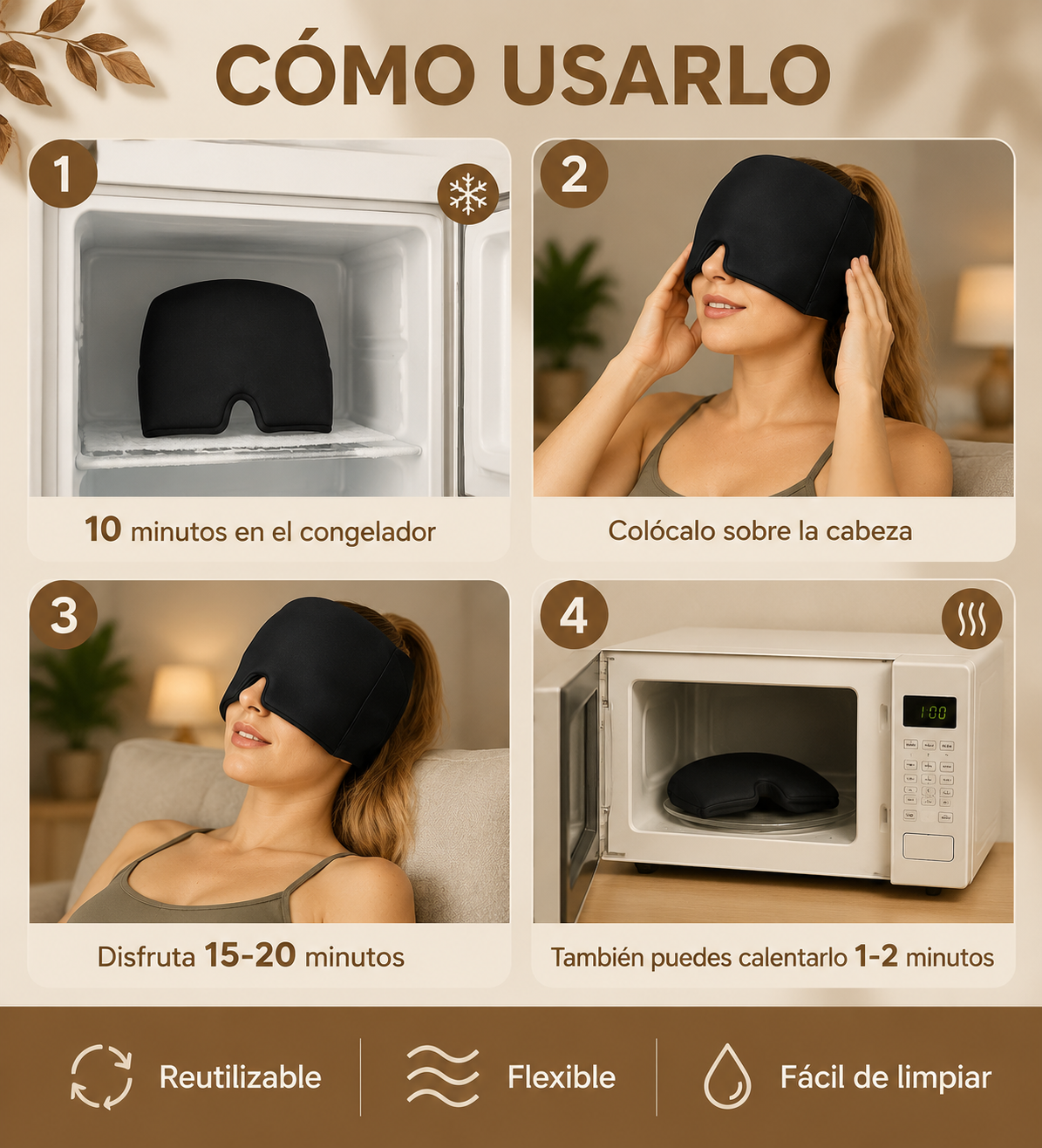 Gorro de Gel Frío y Calor para Migrañas y Dolor de Cabeza